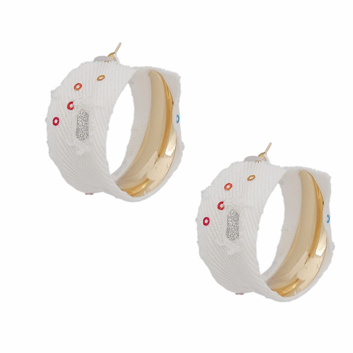 Hoops Distressed White Denim Earrings for Women